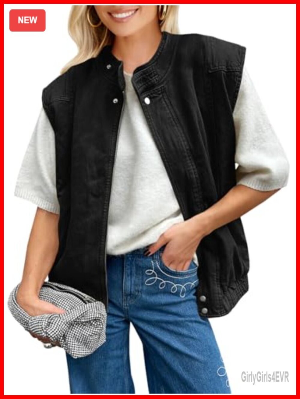 Zip Up Denim Vest Casual Utility Sleeveless Jean Jacket Oversized